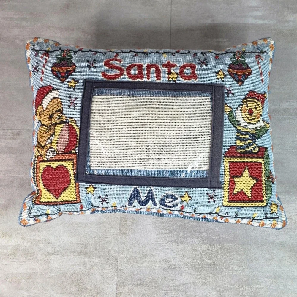 3 Santa's Christmas tapestry pillows Teddy Bear Elf clear picture Pocket 4x6 Vtg